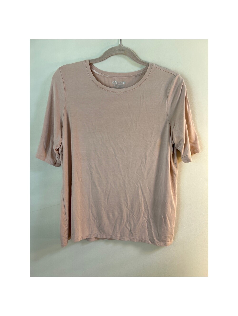 Chico's Women's Size 2 Large Blush Pink Rayon Stretch Scoop Neck Top